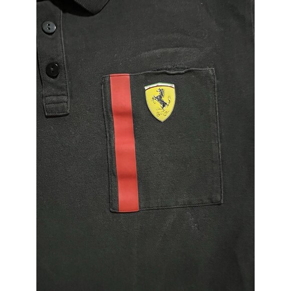 Rare Puma x Ferrari Polo Mens Medium‎ Black Faded Logo Button Faded Short Sleeve - Picture 2 of 11